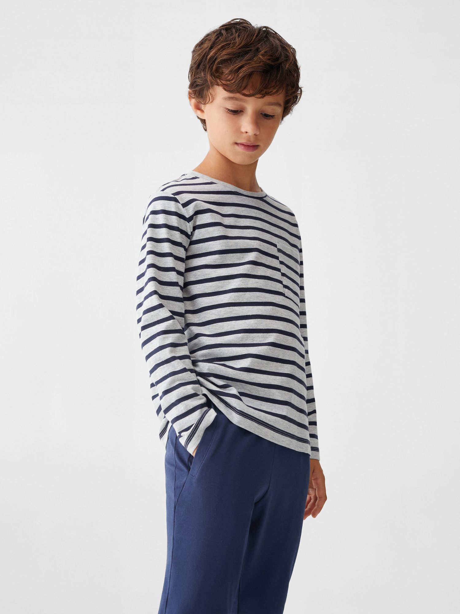 Mango Kids' Stripe Long Sleeve Pyjamas, Navy at John Lewis & Partners