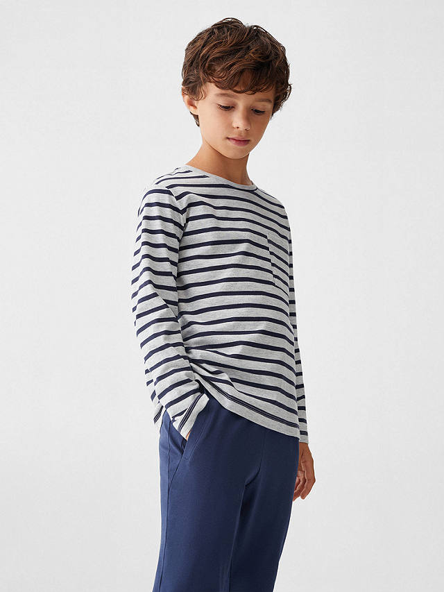 Mango Kids' Stripe Long Sleeve Pyjamas, Navy