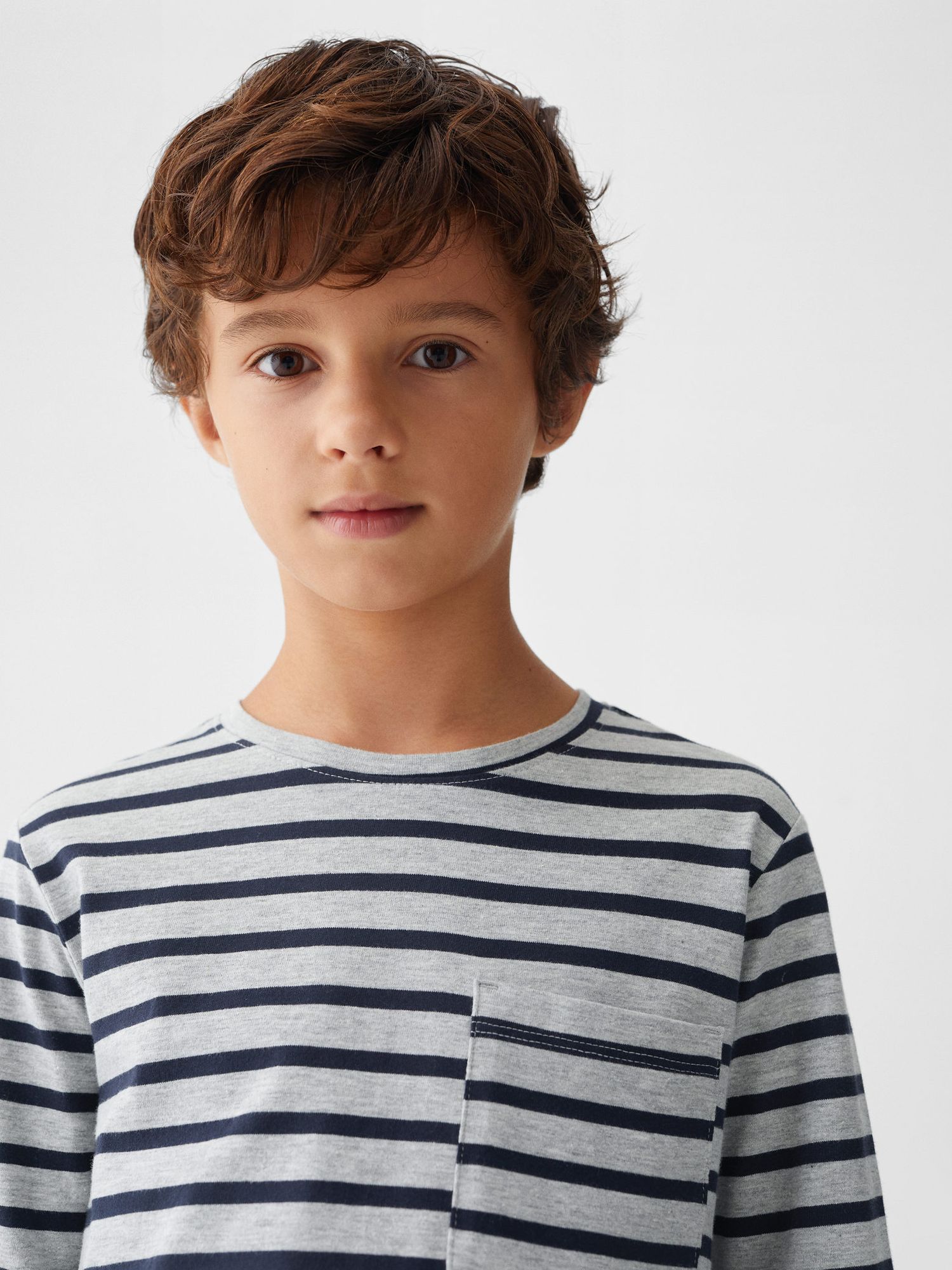 Mango Kids' Stripe Long Sleeve Pyjamas, Navy at John Lewis & Partners