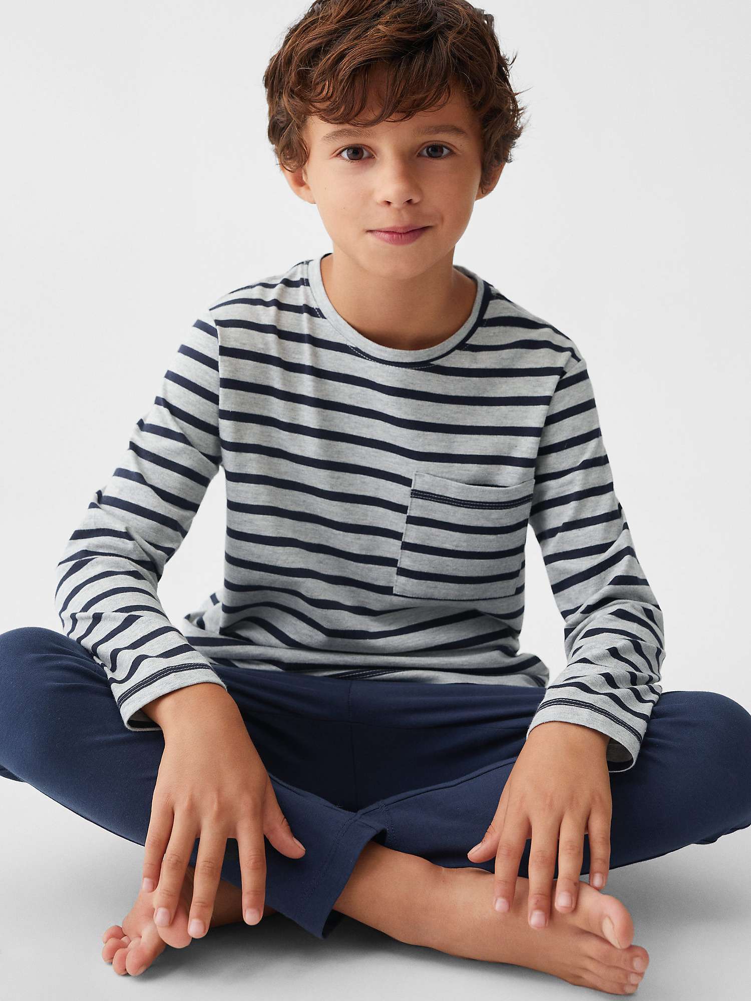 Buy Mango Kids' Stripe Long Sleeve Pyjamas, Navy Online at johnlewis.com