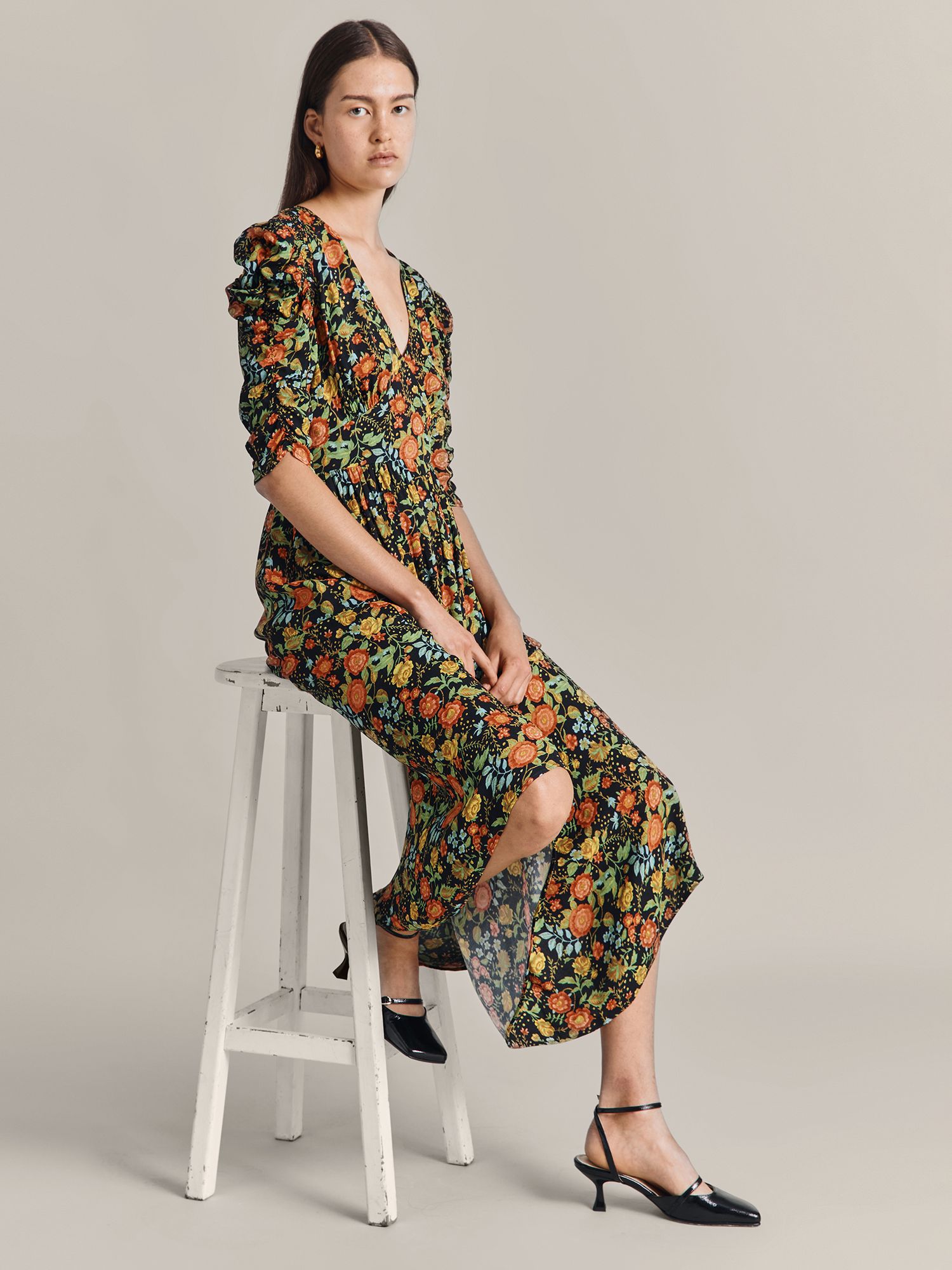 Ghost Sarah Ecovero Fit And Flare Midi Dress, Classic Floral at John ...