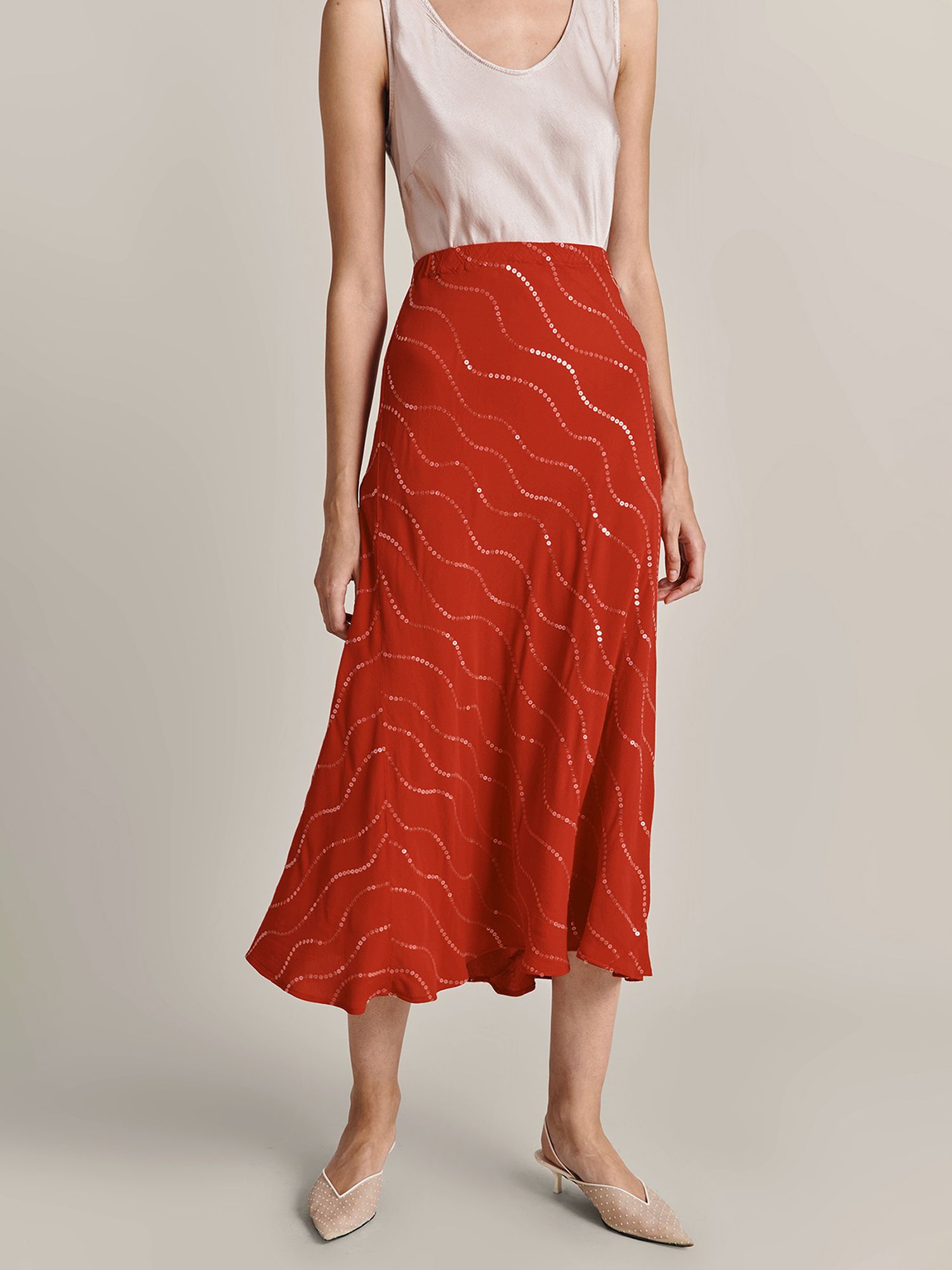 Ghost Eva Midi Skirt, Red, XS