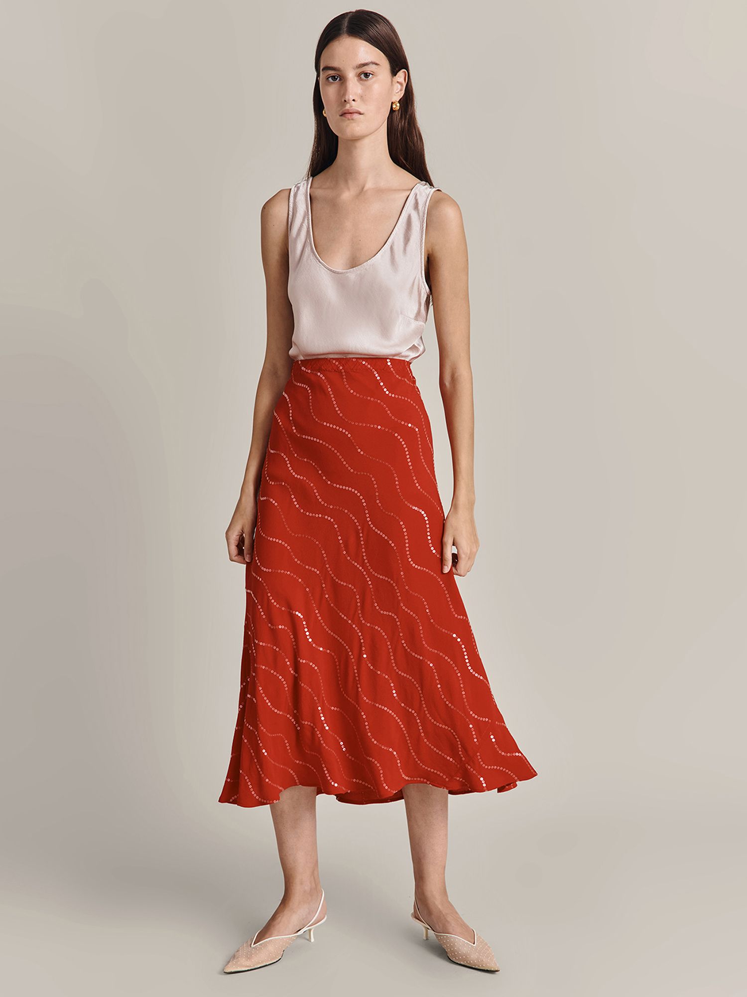 Ghost Eva Midi Skirt, Red, XS