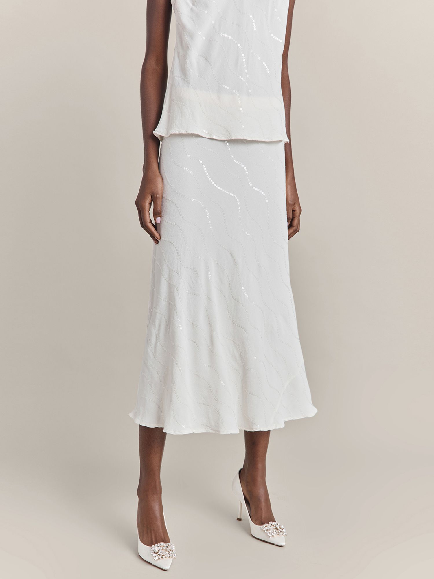 Ghost Eva Midi Skirt, Ivory at John Lewis & Partners