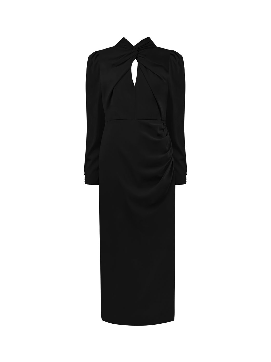 Ro&Zo Allegra Petite Crepe Twist Neck Midi Dress, Black, 6