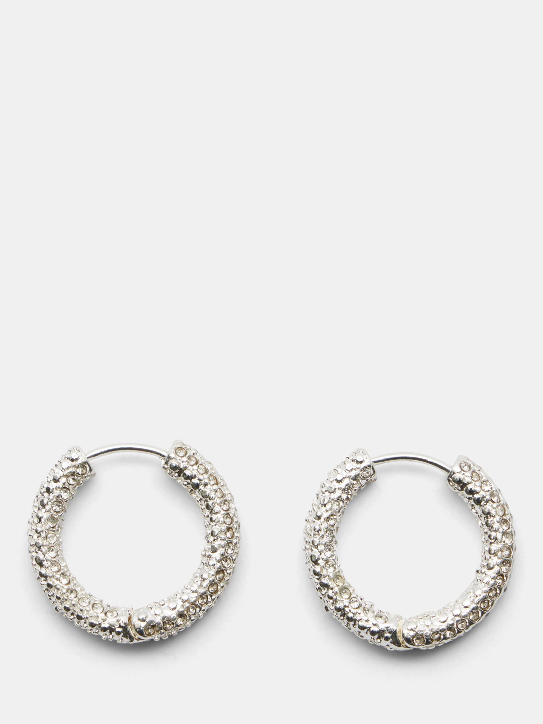 HUSH Camille Crystal Textuted Hoop Earrings, Silver at John Lewis ...