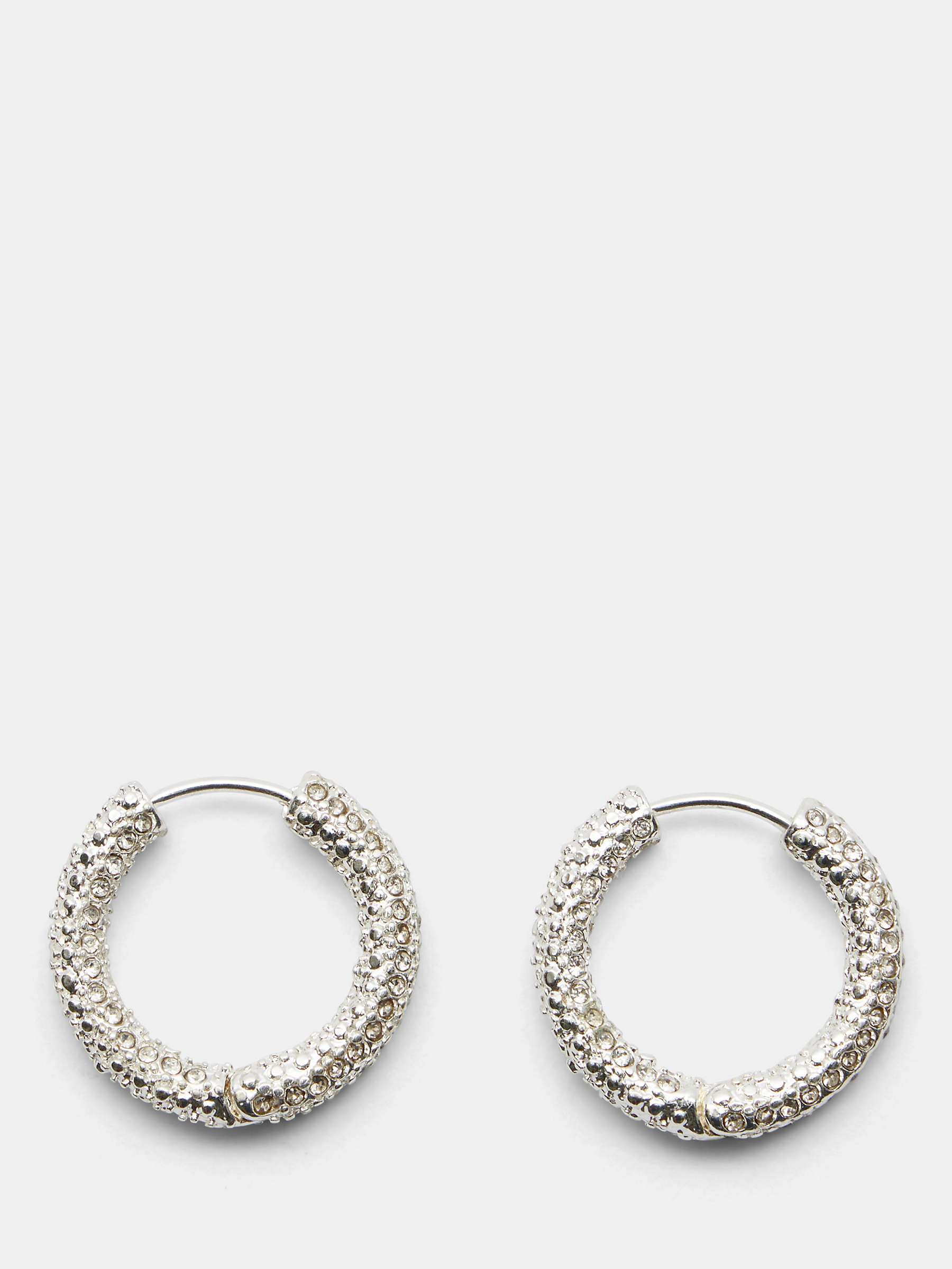 Buy HUSH Camille Crystal Textuted Hoop Earrings, Silver Online at johnlewis.com
