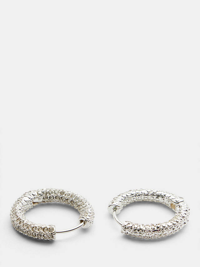 HUSH Camille Crystal Textuted Hoop Earrings, Silver