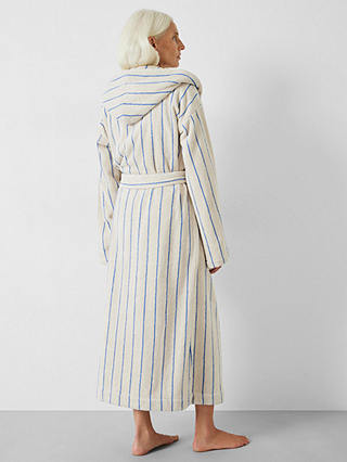 HUSH Renée Striped Cotton Towelling Robe, Soft White/Blue