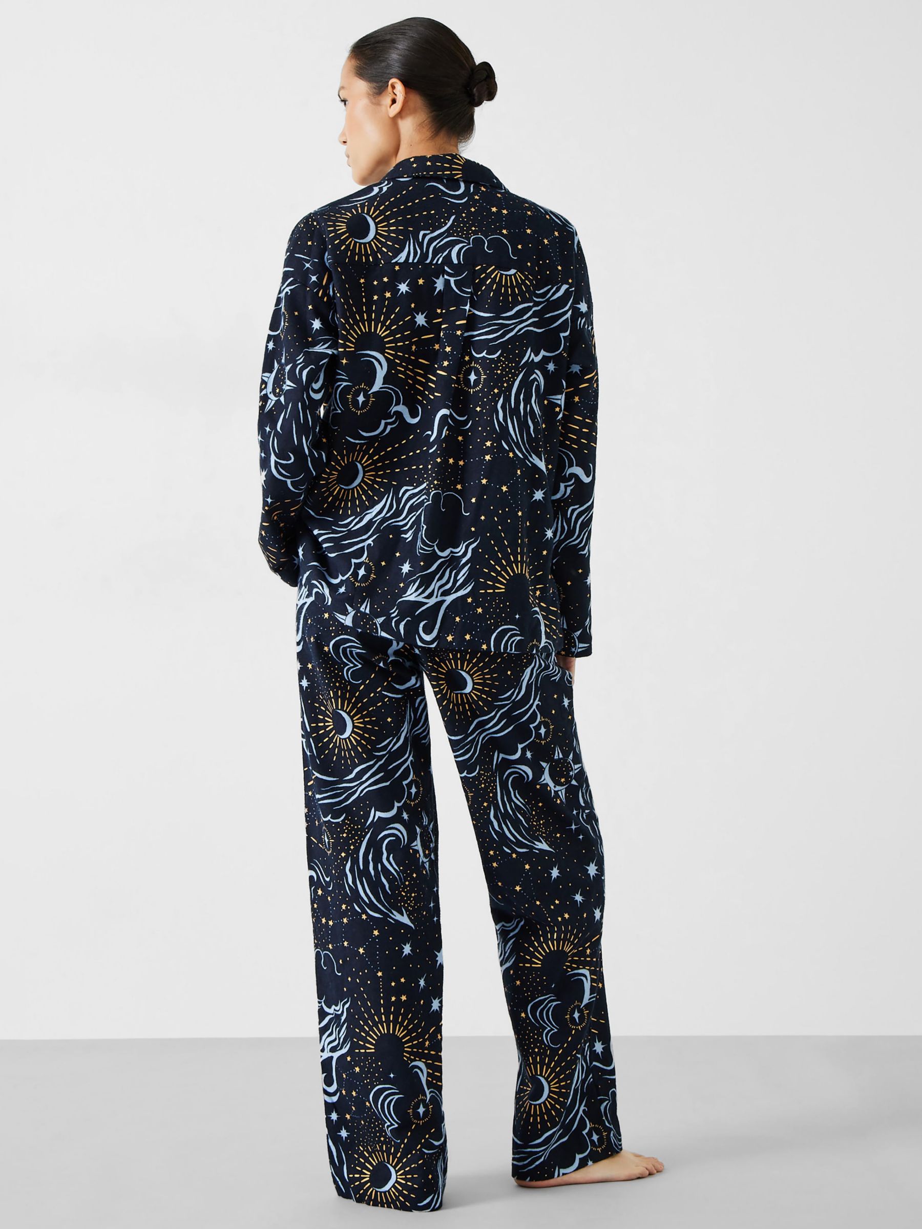HUSH Sadie Cotton Flannel Celestial Sky Pyjamas, Navy/Multi, XS