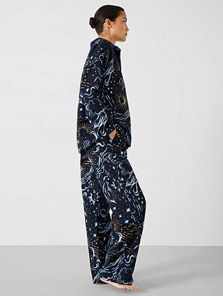 HUSH Sadie Cotton Flannel Celestial Sky Pyjamas, Navy/Multi