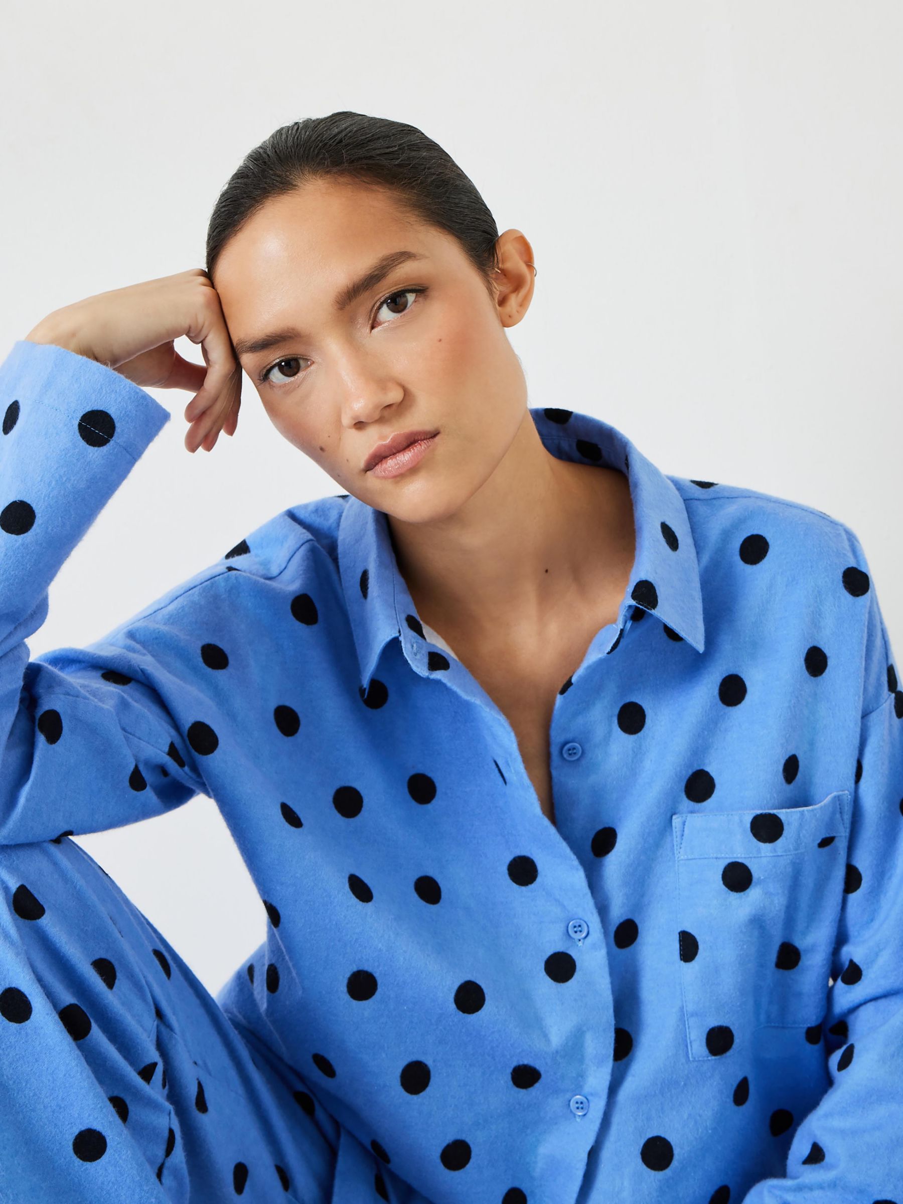 Buy HUSH Sadie Cotton Flannel Polka Dot Pyjamas, Blue/Black Online at johnlewis.com