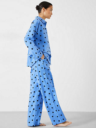 HUSH Sadie Cotton Flannel Polka Dot Pyjamas, Blue/Black