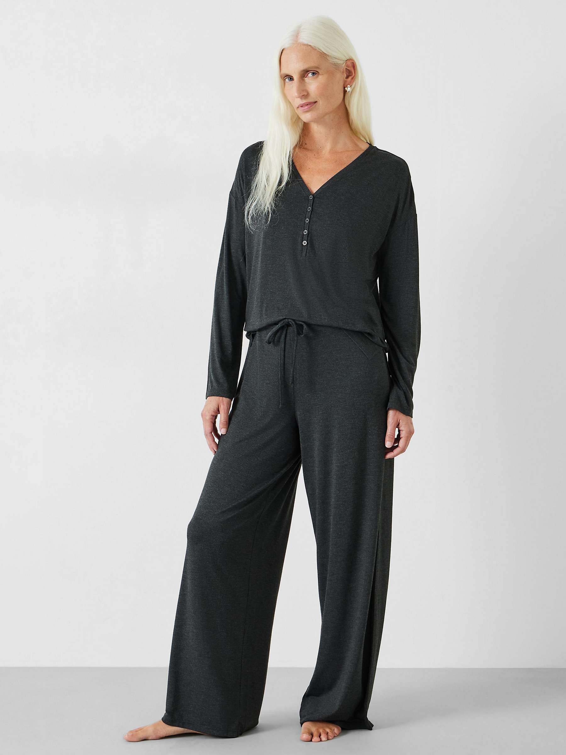 Buy HUSH Elmir Henley Jersey Pyjamas, Charcoal Marl Online at johnlewis.com