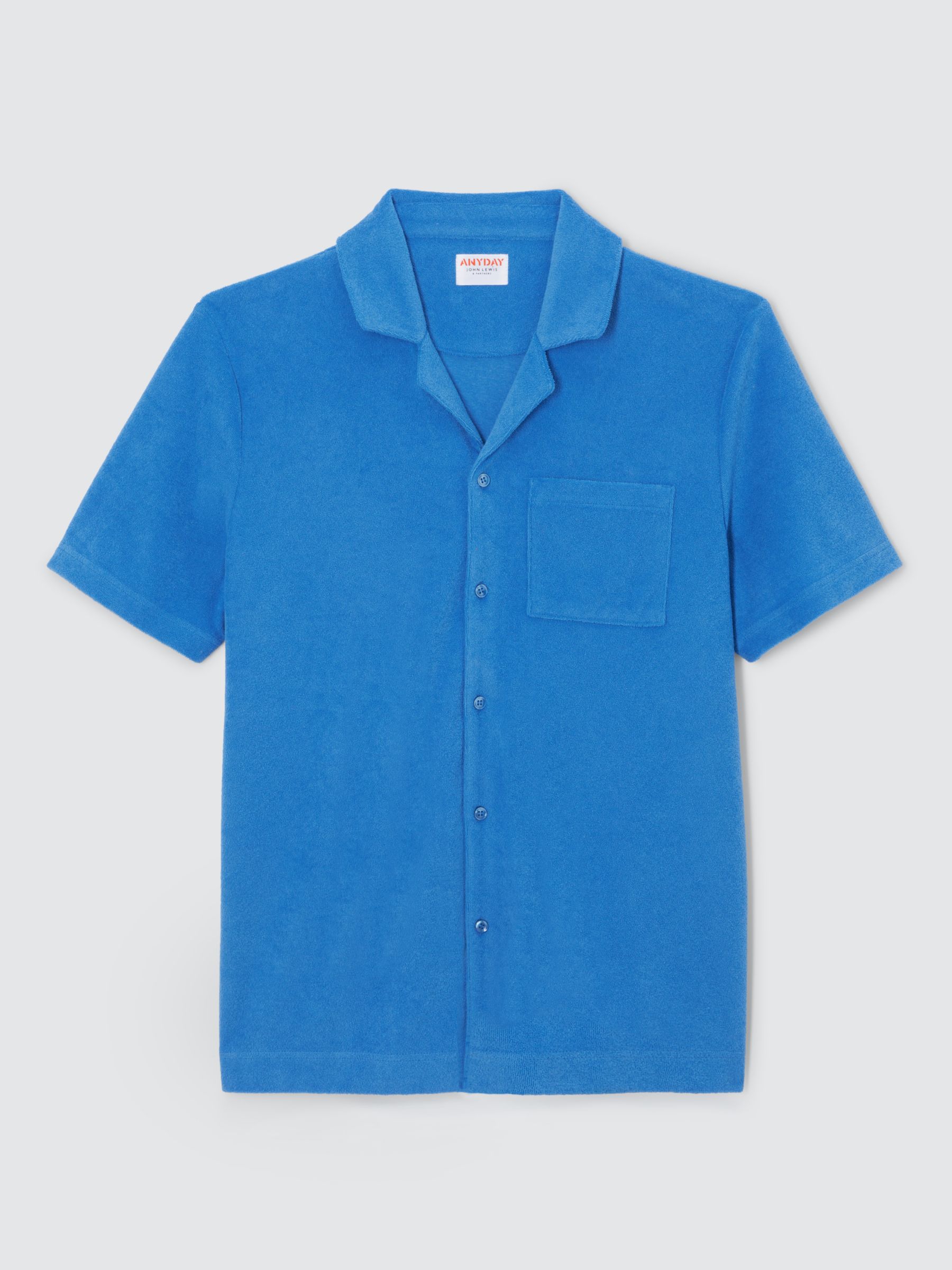 John Lewis ANYDAY Towelling Short Sleeve Shirt, Blue, S