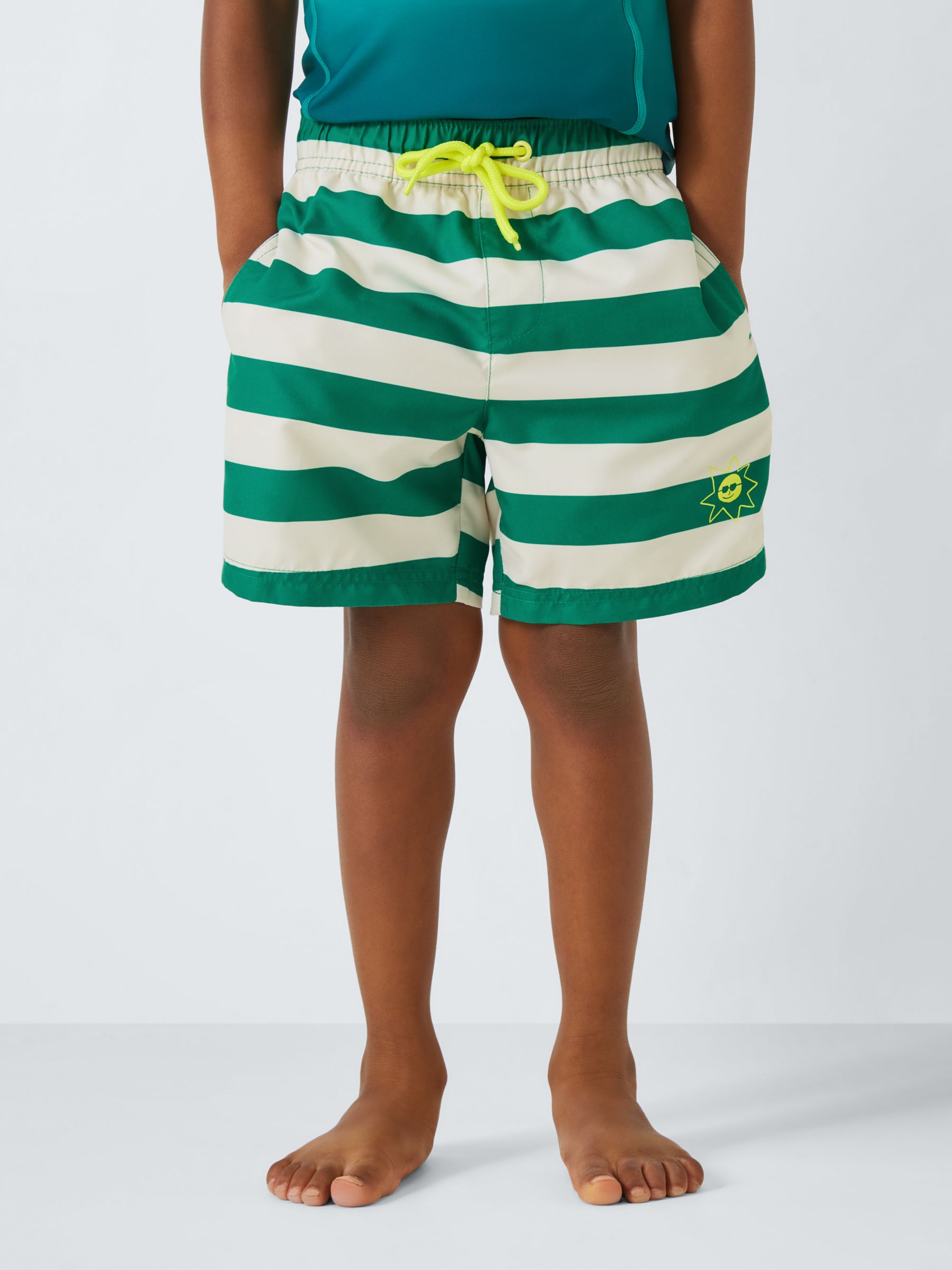 John Lewis ANYDAY Kids' Horizontal Stripe Swim Shorts, Green, 2 years
