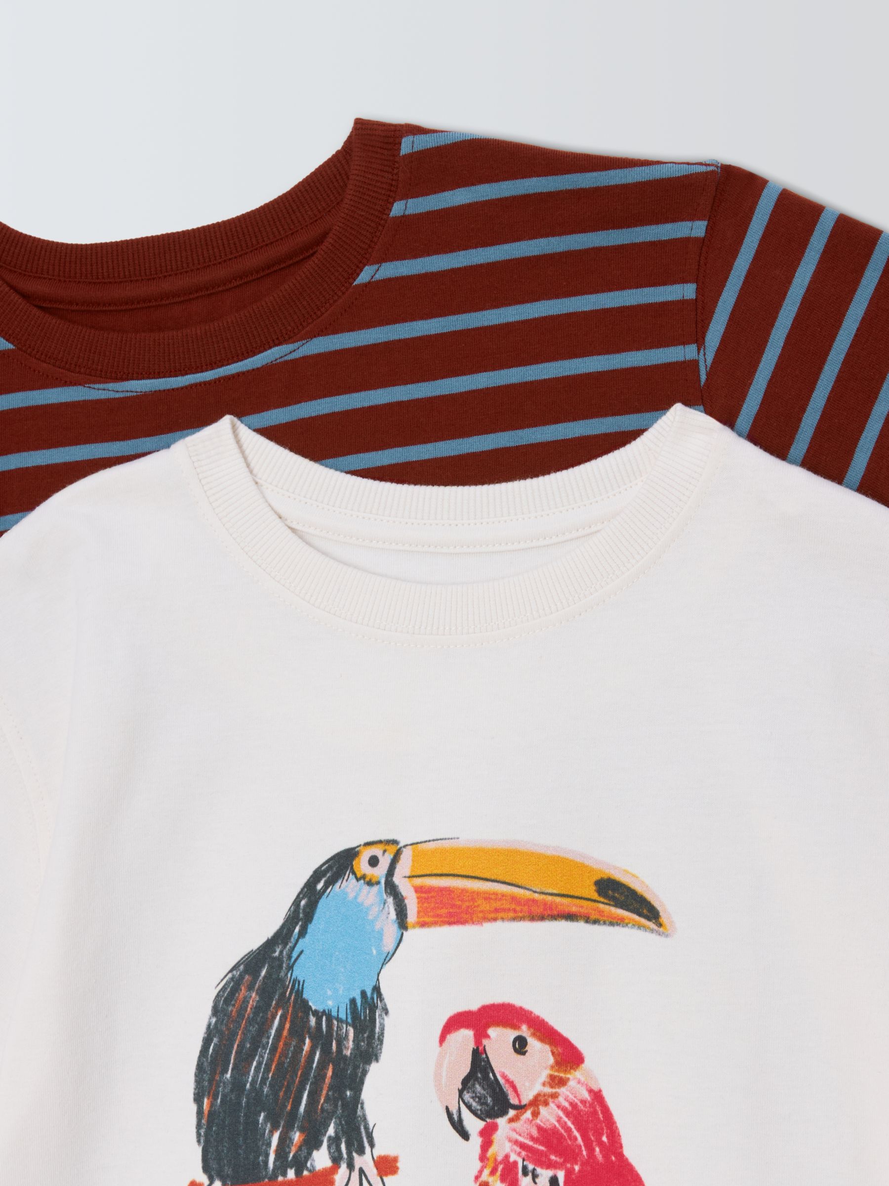 John Lewis Kids' Stripe/Toucan & Parrot T-Shirts, Pack of 2, Multi, 7 years