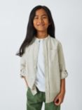 John Lewis Kids' Grandad Collar Stripe Linen Blend Shirt, Neutral, Neutral
