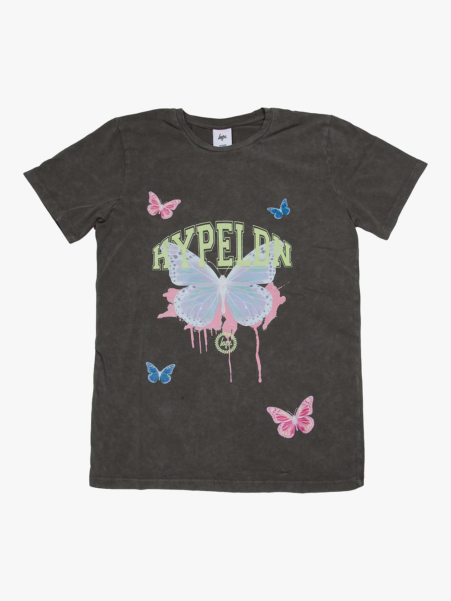 Buy Hype Kids' Acid Wash Butterfly Print T-Shirt, Black/Multi Online at johnlewis.com