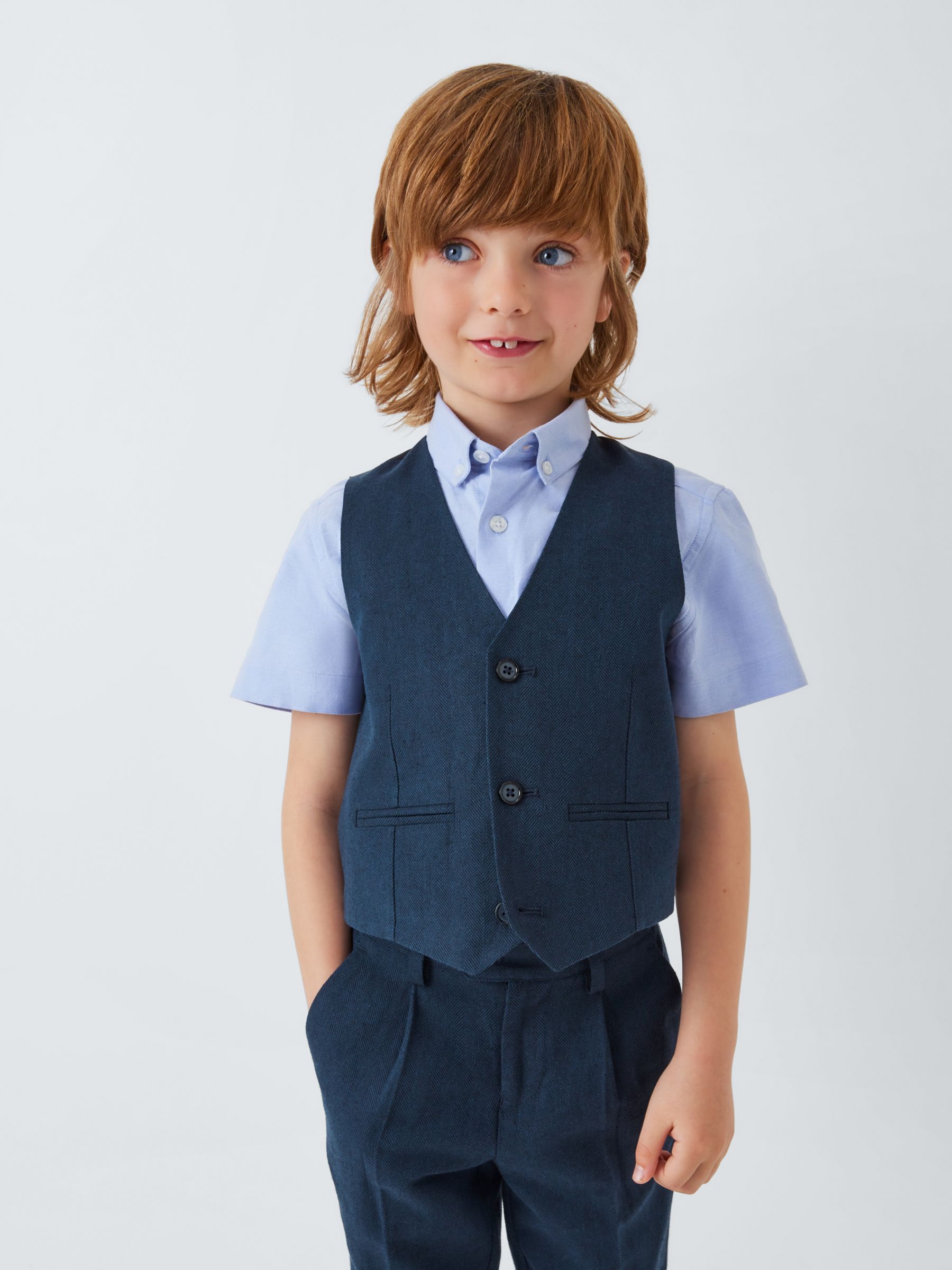 John Lewis Heirloom Collection Kids' Linen Blend Waistcoat, Navy, 3 years
