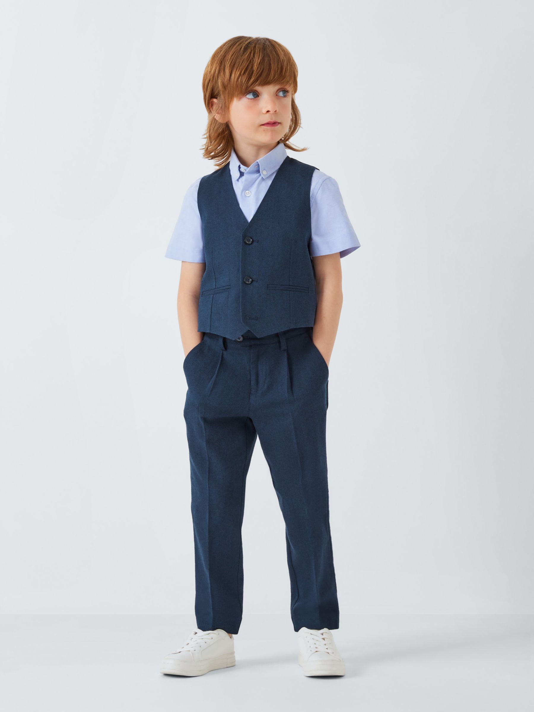 John Lewis Heirloom Collection Kids' Linen Blend Waistcoat, Navy, 3 years