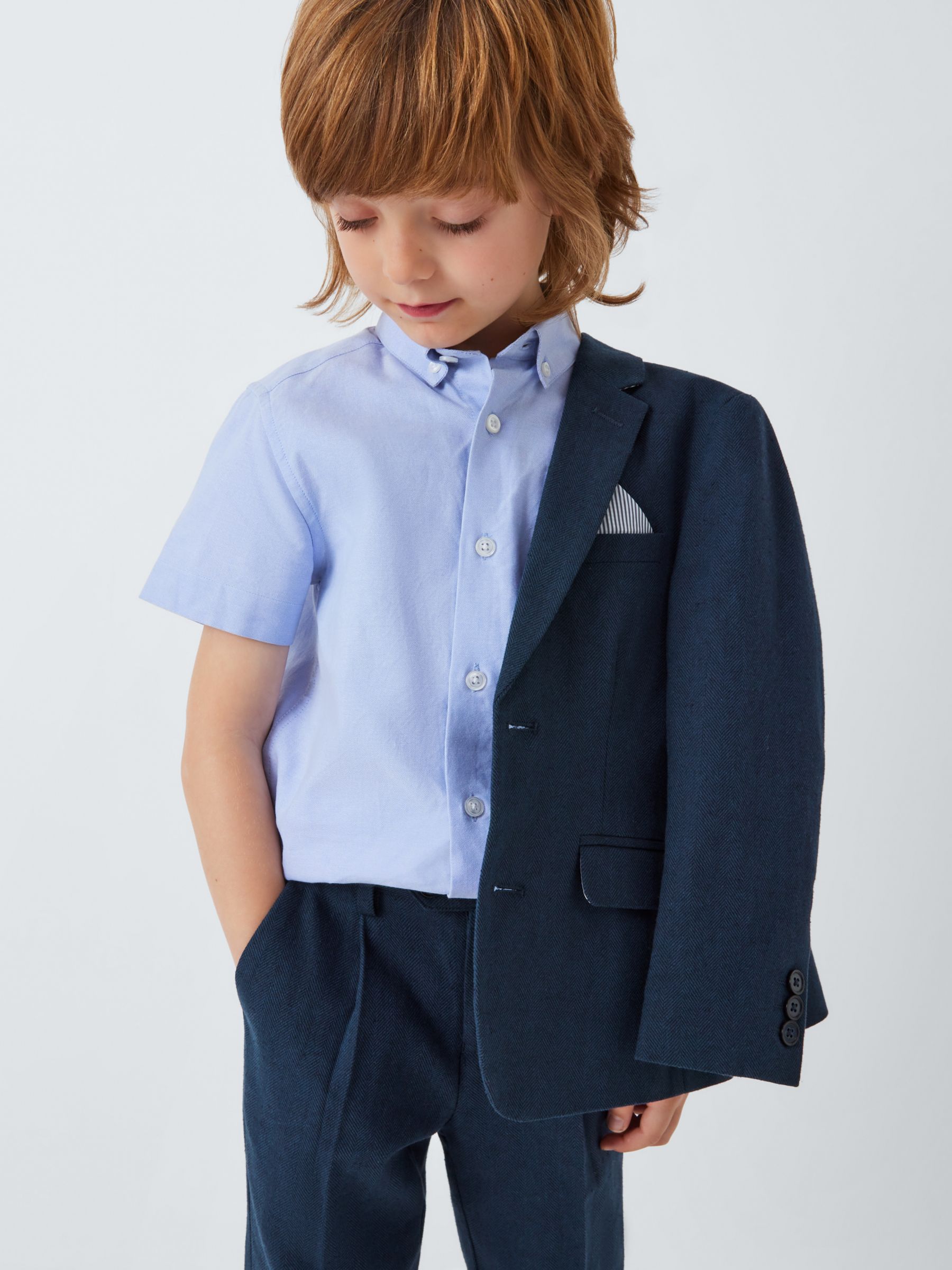 John Lewis Heirloom Collection Kids' Linen Blend Suit Trousers, Navy, 2 years