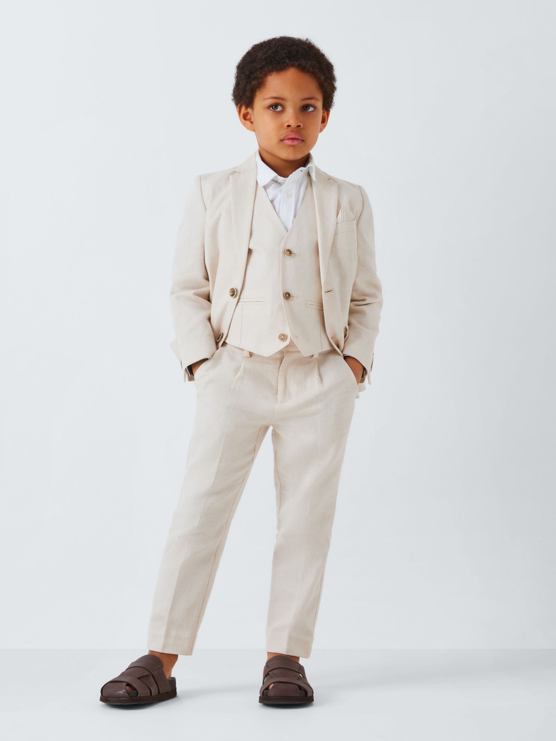 John Lewis Heirloom Collection Kids' Linen Blend Waistcoat, Stone, 2 years