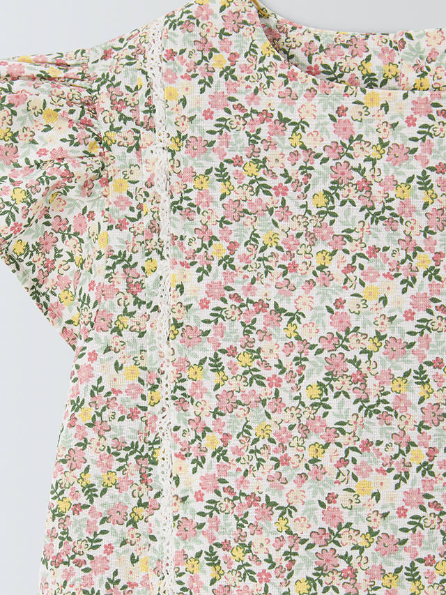 John Lewis Heirloom Collection Kids' Ditsy Floral Linen Blend Blouse, Multi