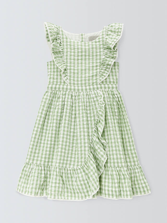John Lewis Heirloom Collection Kids' Gingham Ruffle Dress, Green
