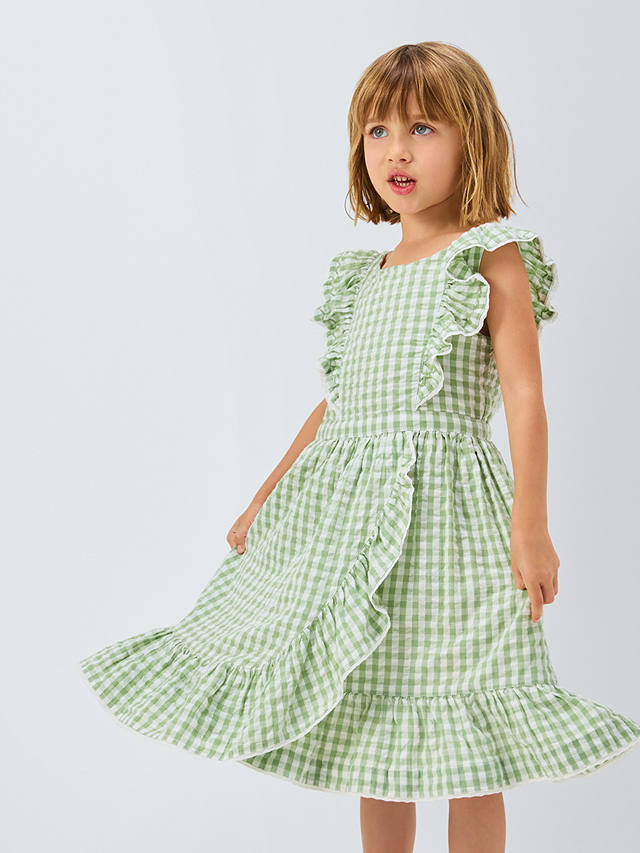 John Lewis Heirloom Collection Kids' Gingham Ruffle Dress, Green