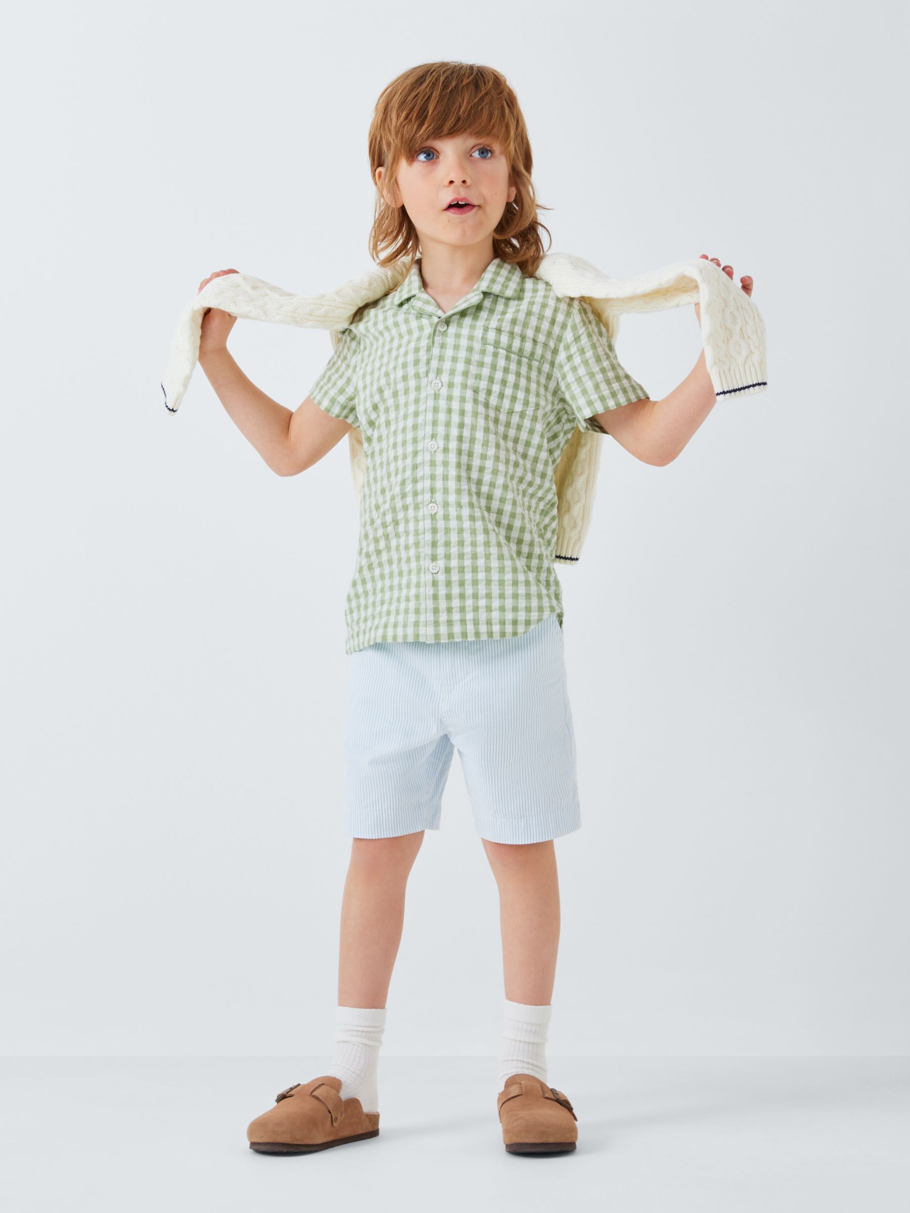 John Lewis Heirloom Collection Cheesecloth Cotton Gingham Shirt, Green, 8 years