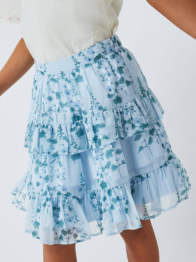 John Lewis Heirloom Collection Kids' Floral Tiered Chiffon Skirt, Blue/White