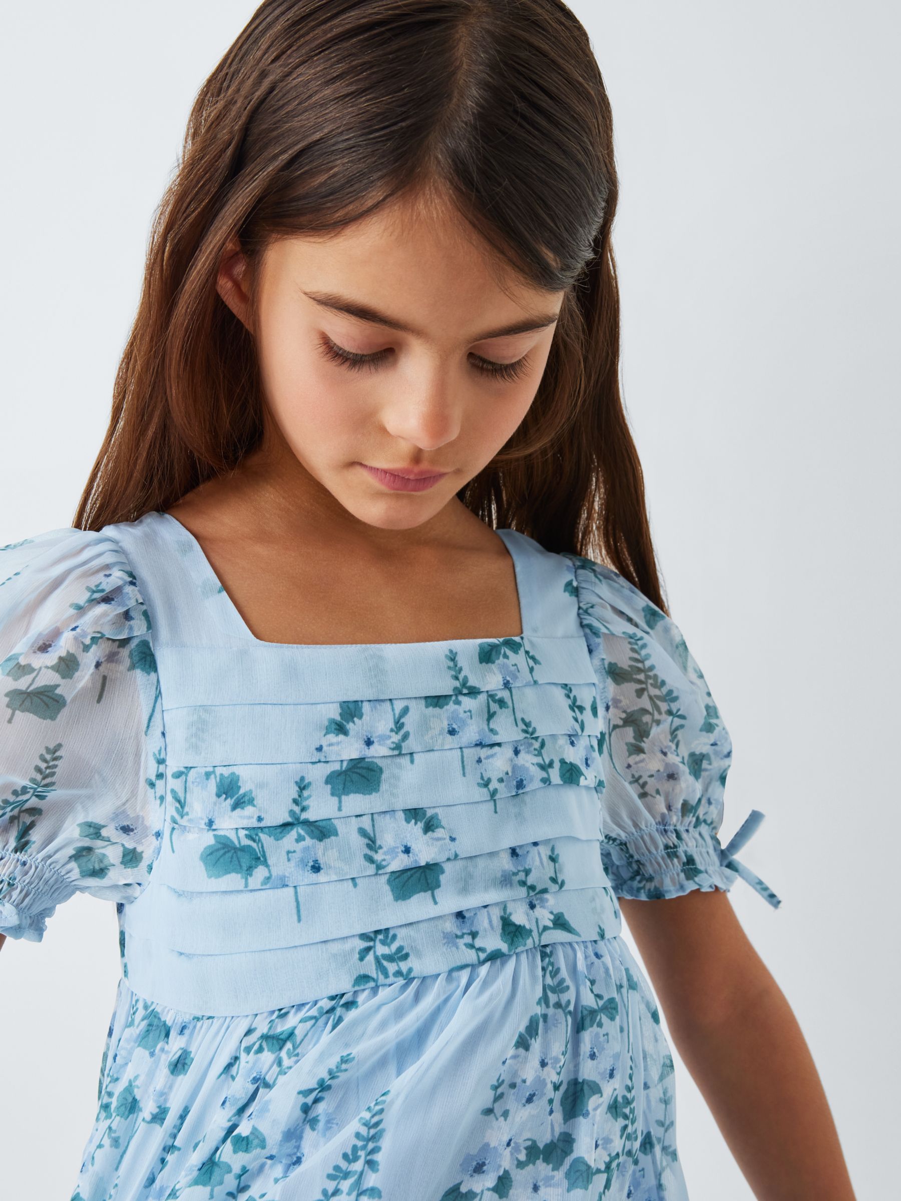 John Lewis Heirloom Collection Kids' Chiffon Floral Dress, Blue, 9 years