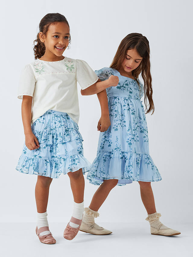 John Lewis Heirloom Collection Kids' Chiffon Floral Dress, Blue