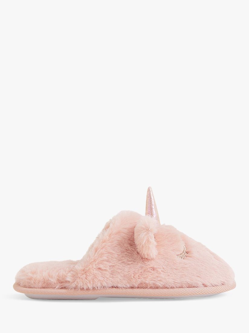 Angels by Accessorize Kids' Fluffy Unicorn Slippers, Pink, 11-12