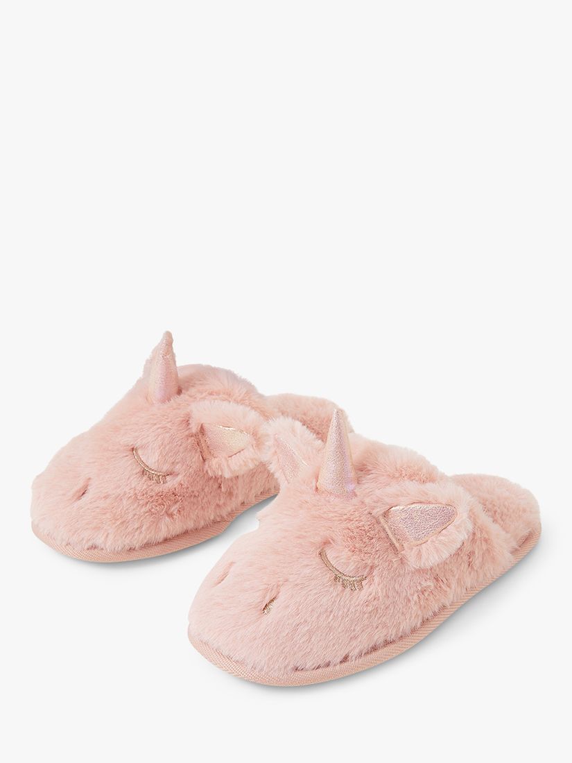 Angels by Accessorize Kids' Fluffy Unicorn Slippers, Pink, 11-12