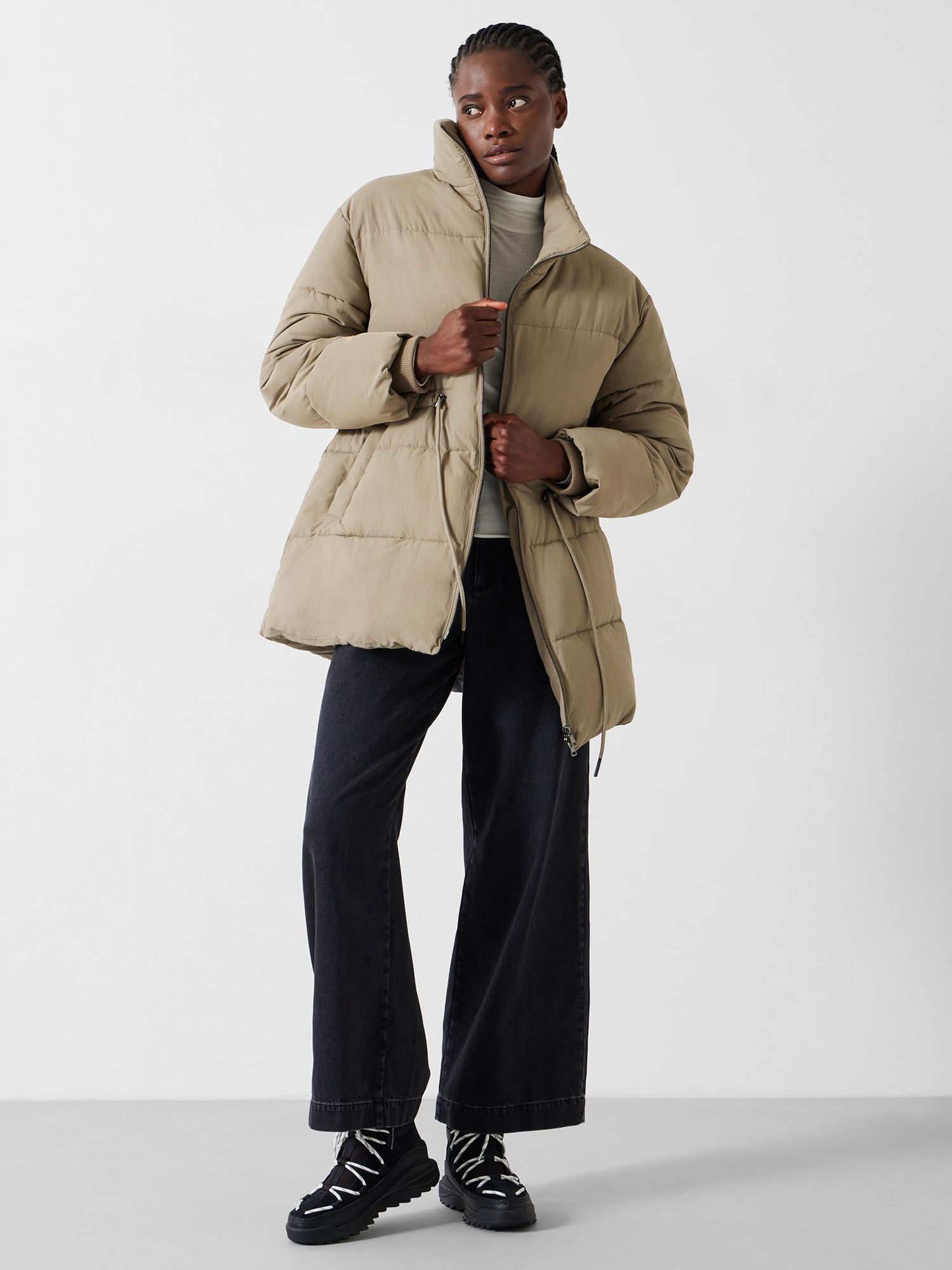 HUSH Joanna Short Quilted Coat, Coffee at John Lewis & Partners