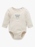Purebaby Baby Organic Cotton Peekaboo Elephant Long Sleeve Bodysuit, Oat Melange