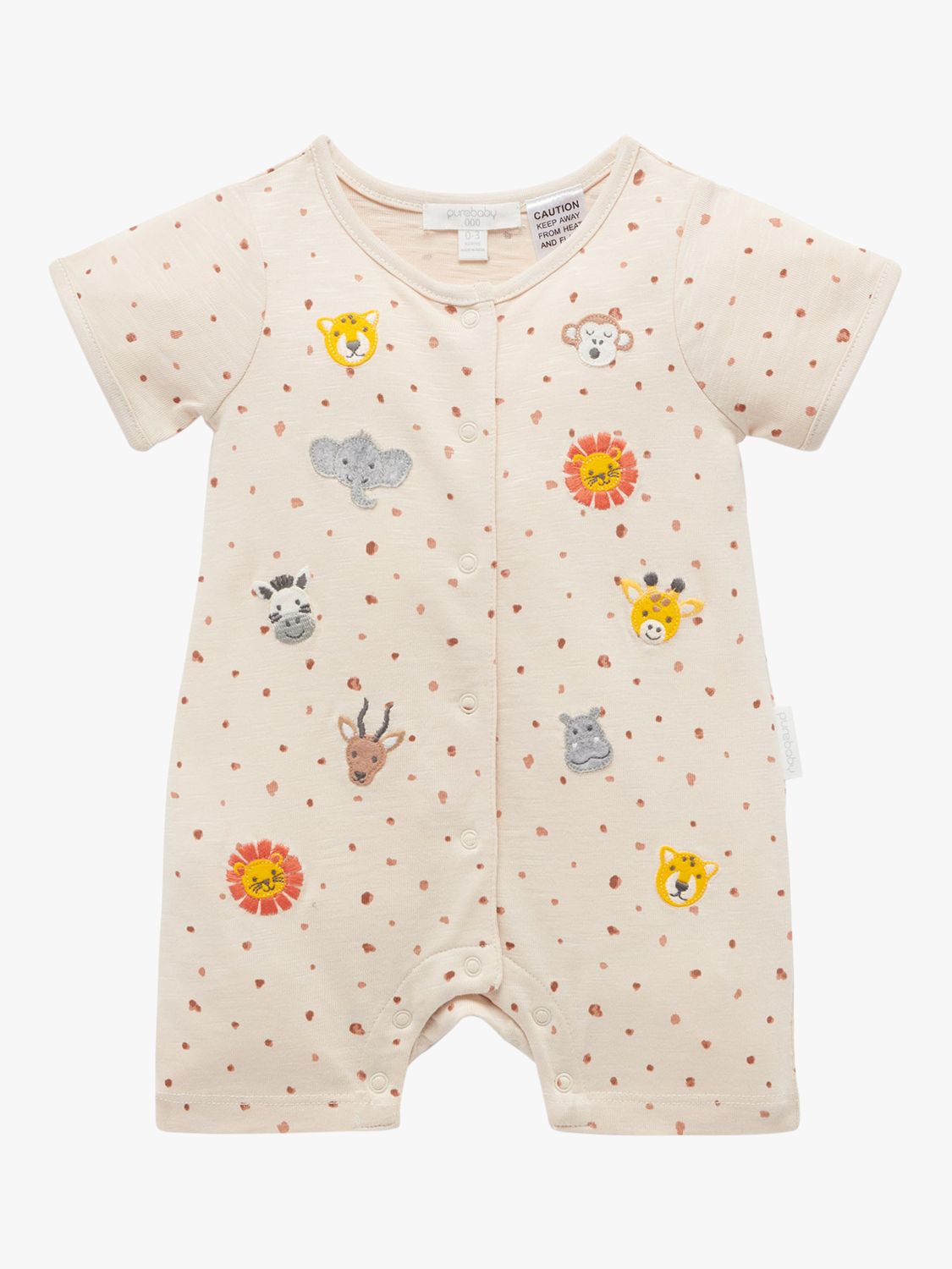 Purebaby Baby Organic Cotton Sananna Safari Applique Short Sleeve Growsuit, Oatmeal, 6-12 months
