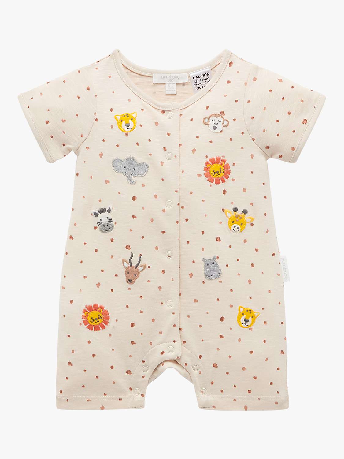 Buy Purebaby Baby Organic Cotton Sananna Safari Applique Short Sleeve Growsuit, Oatmeal Online at johnlewis.com