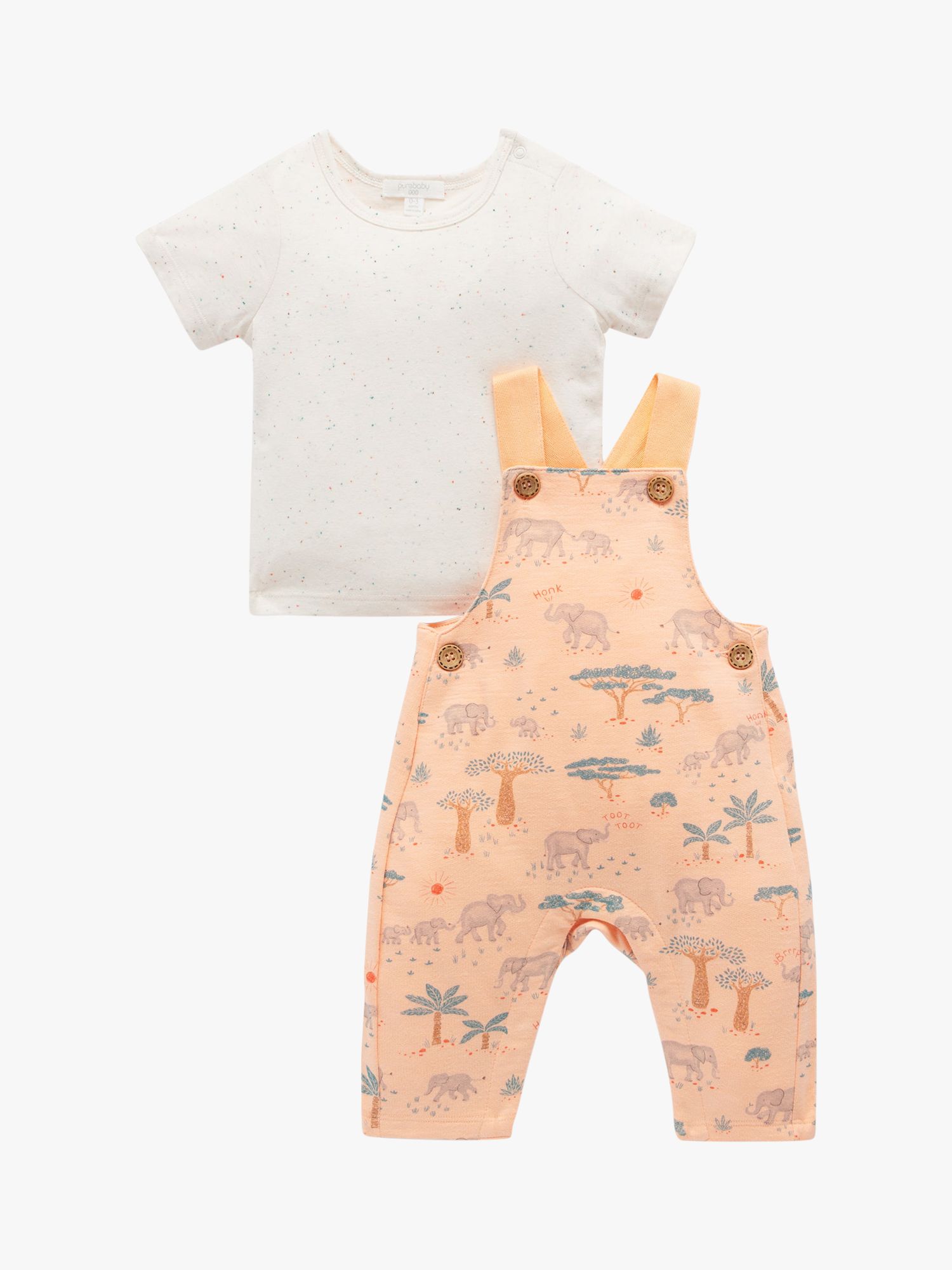 Purebaby Baby Organic Cotton Safari Overall & T-Shirt Set, Elephant Print, 12-18 months