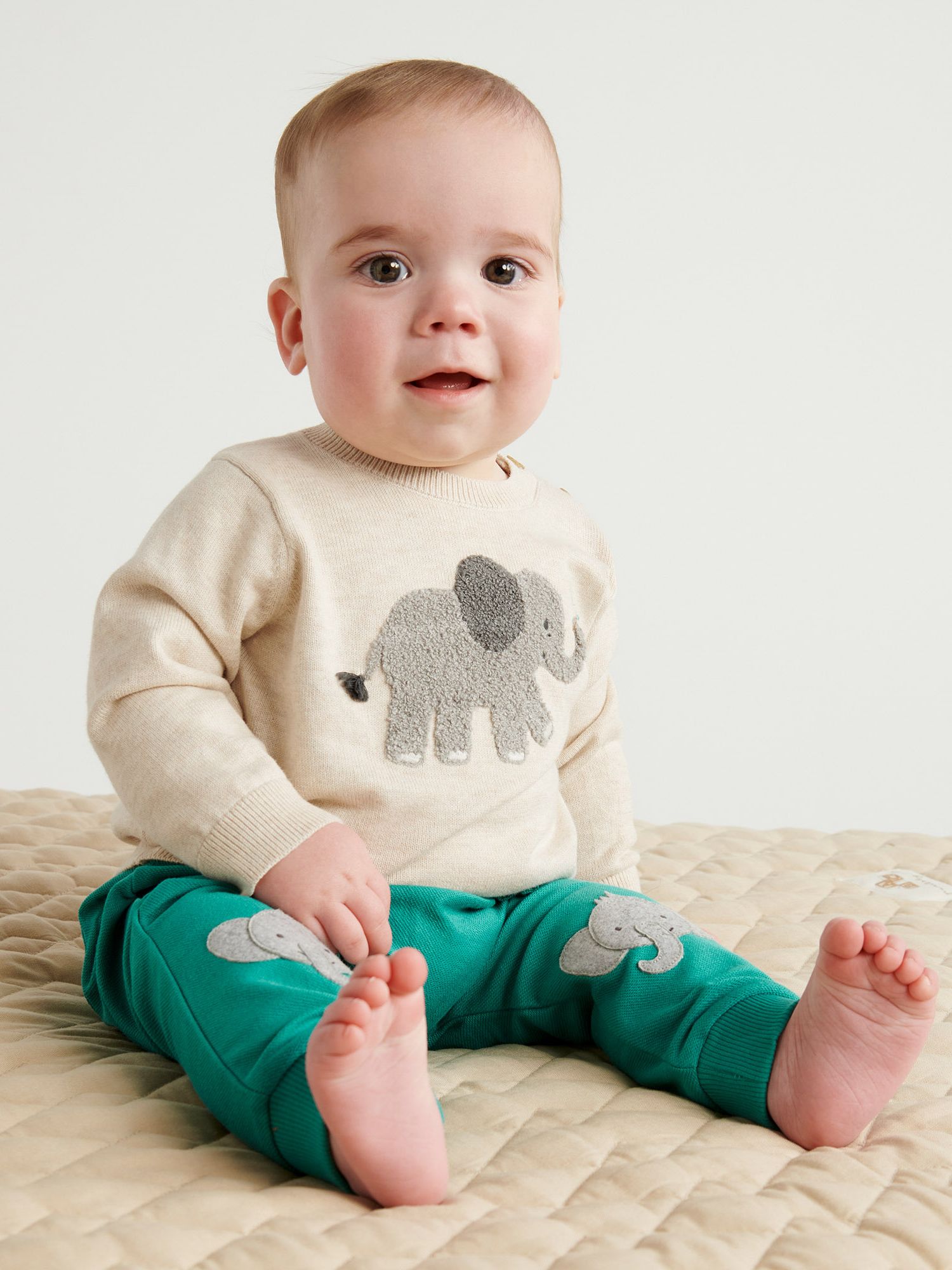 Purebaby Baby Organic Cotton Slouch Animal Applique Trousers, Green, 3-6 months
