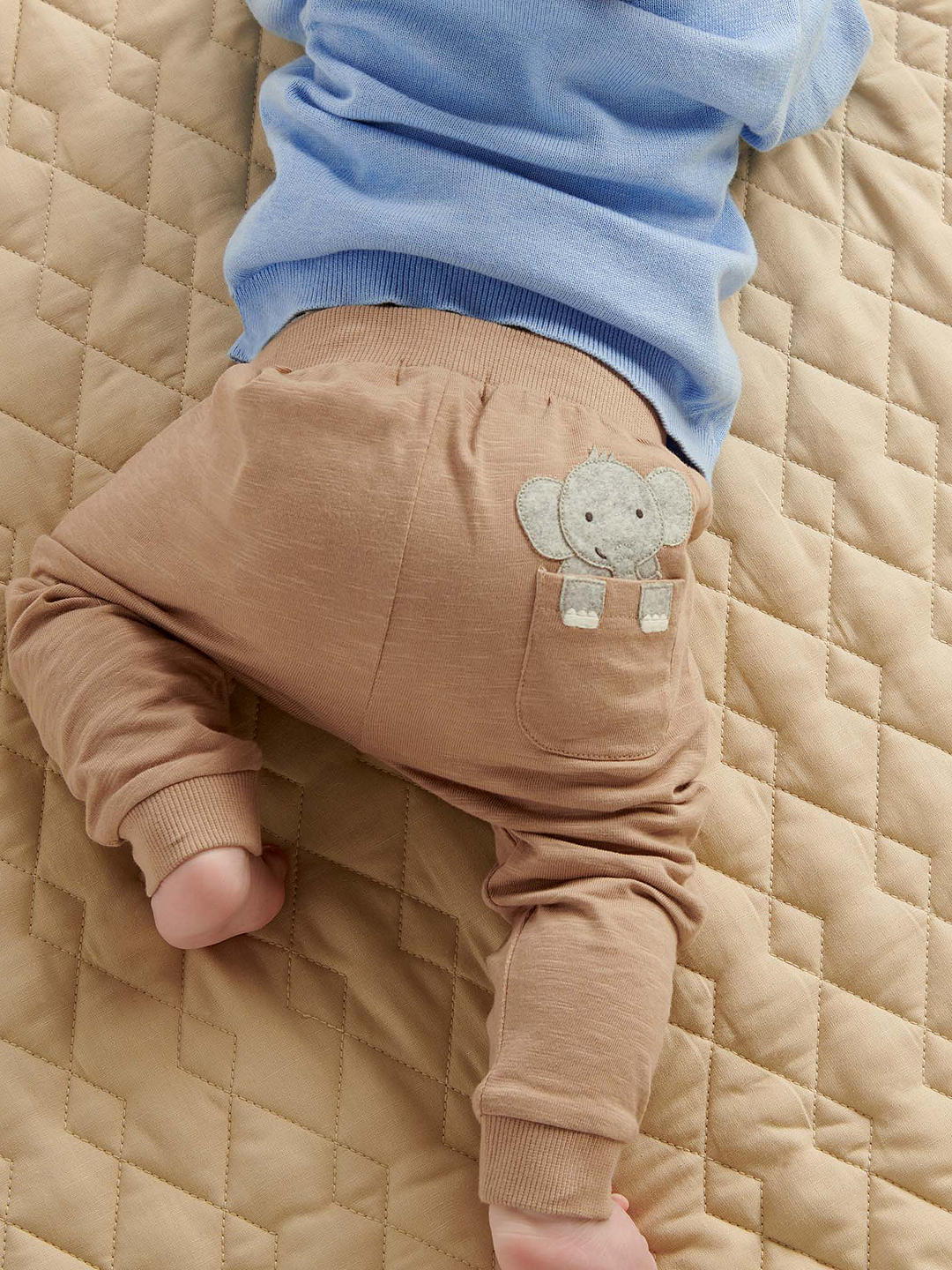 Purebaby Baby Organic Cotton Elephant Trousers, Seasame