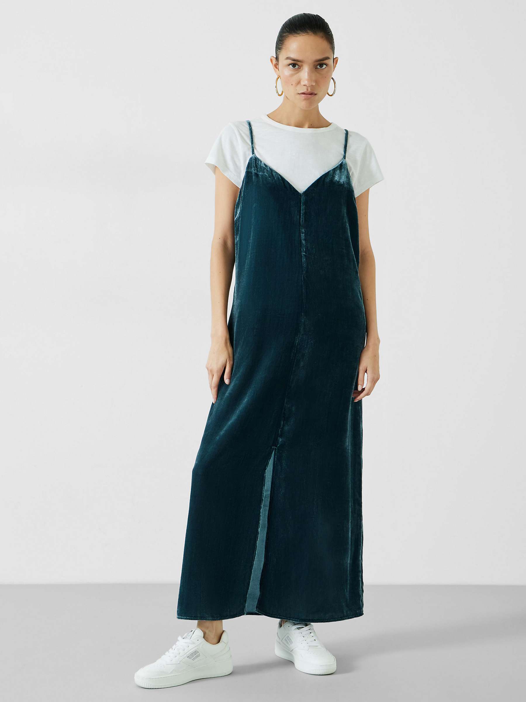 Buy HUSH Leila Split Velvet Midi Dress, Dark Blue Online at johnlewis.com