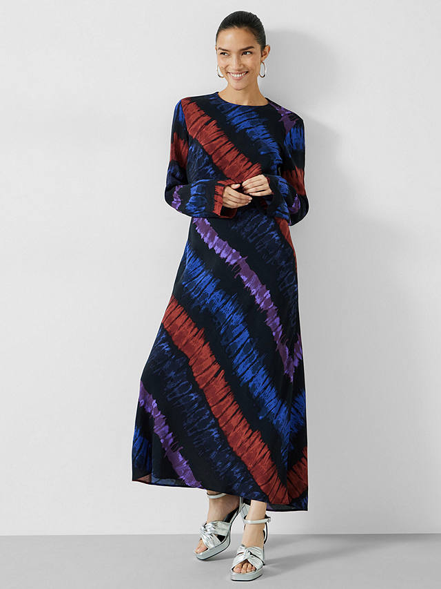 HUSH Theia Tie Dye Stripe Midaxi Dress, Multi at John Lewis & Partners