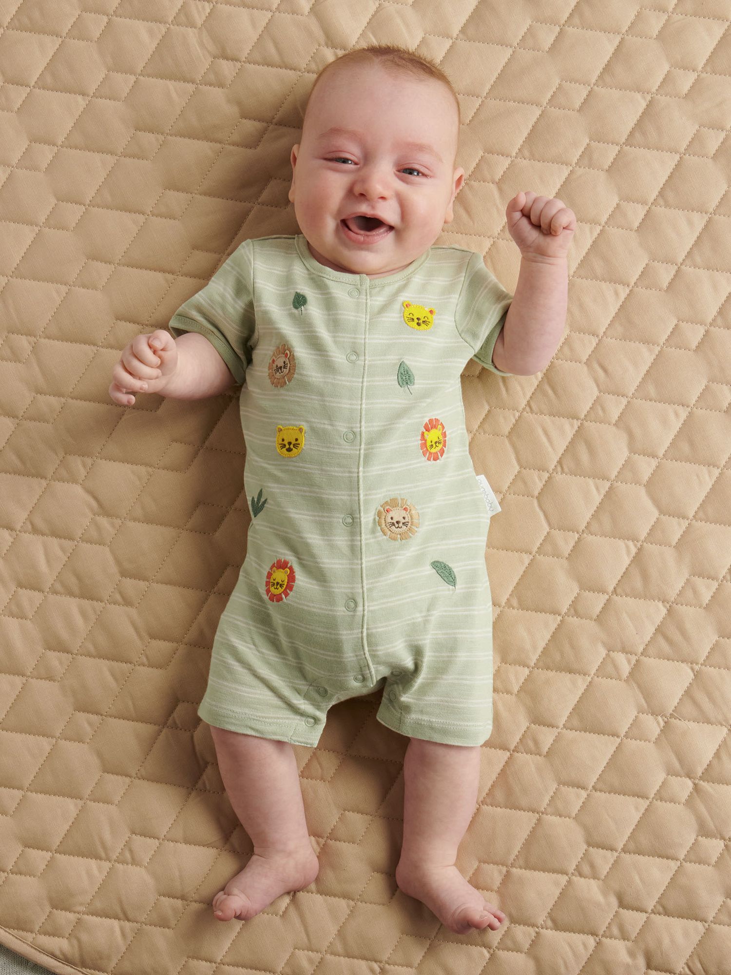 Buy Purebaby Baby Organic Cotton Sananna Lion Applique Short Sleeve Growsuit, Desert Online at johnlewis.com