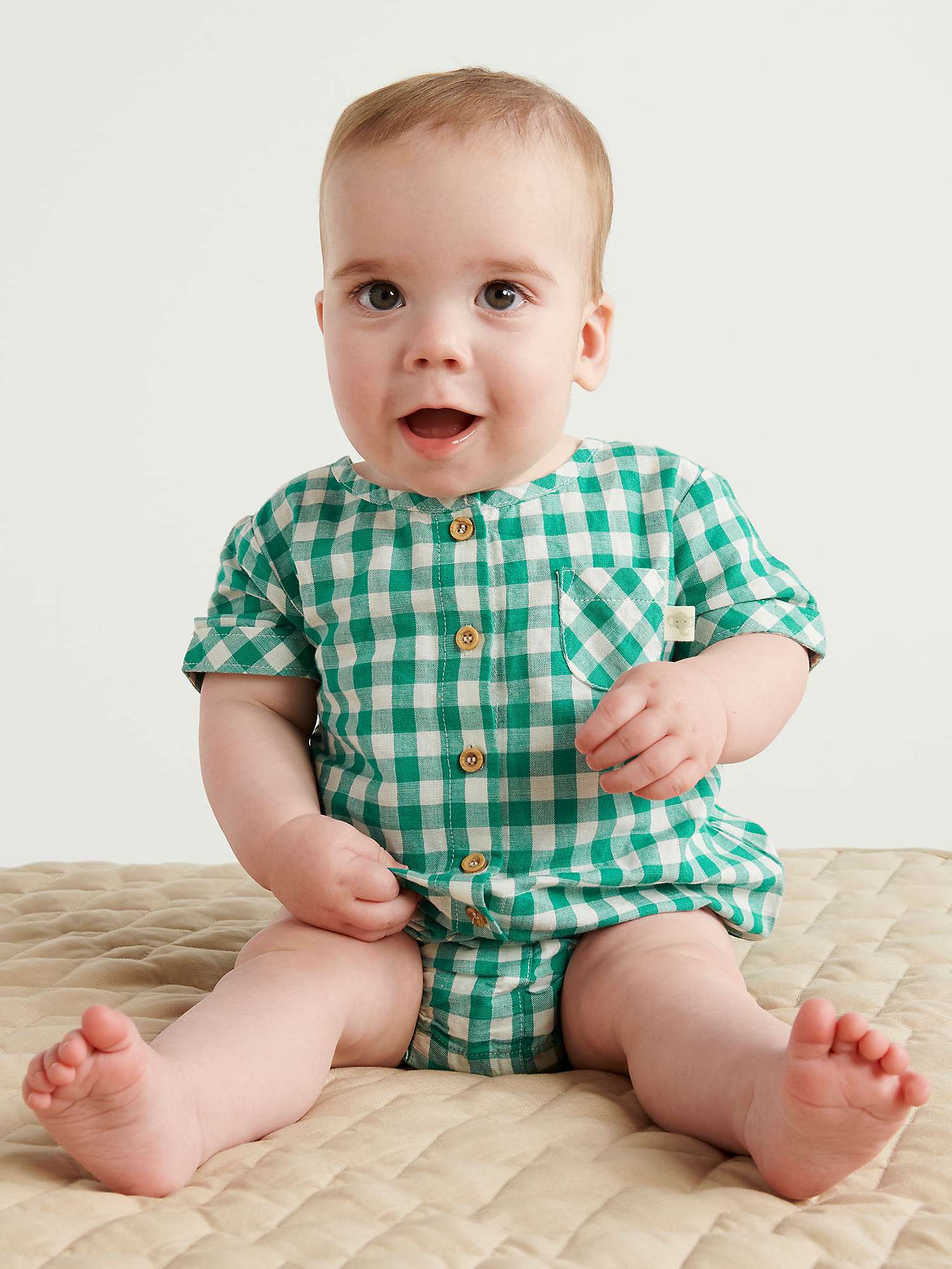 Buy Purebaby Baby Organic Cotton & Linen Blend Gingham Bodysuit, Green Online at johnlewis.com