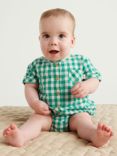 Purebaby Baby Organic Cotton & Linen Blend Gingham Bodysuit, Green