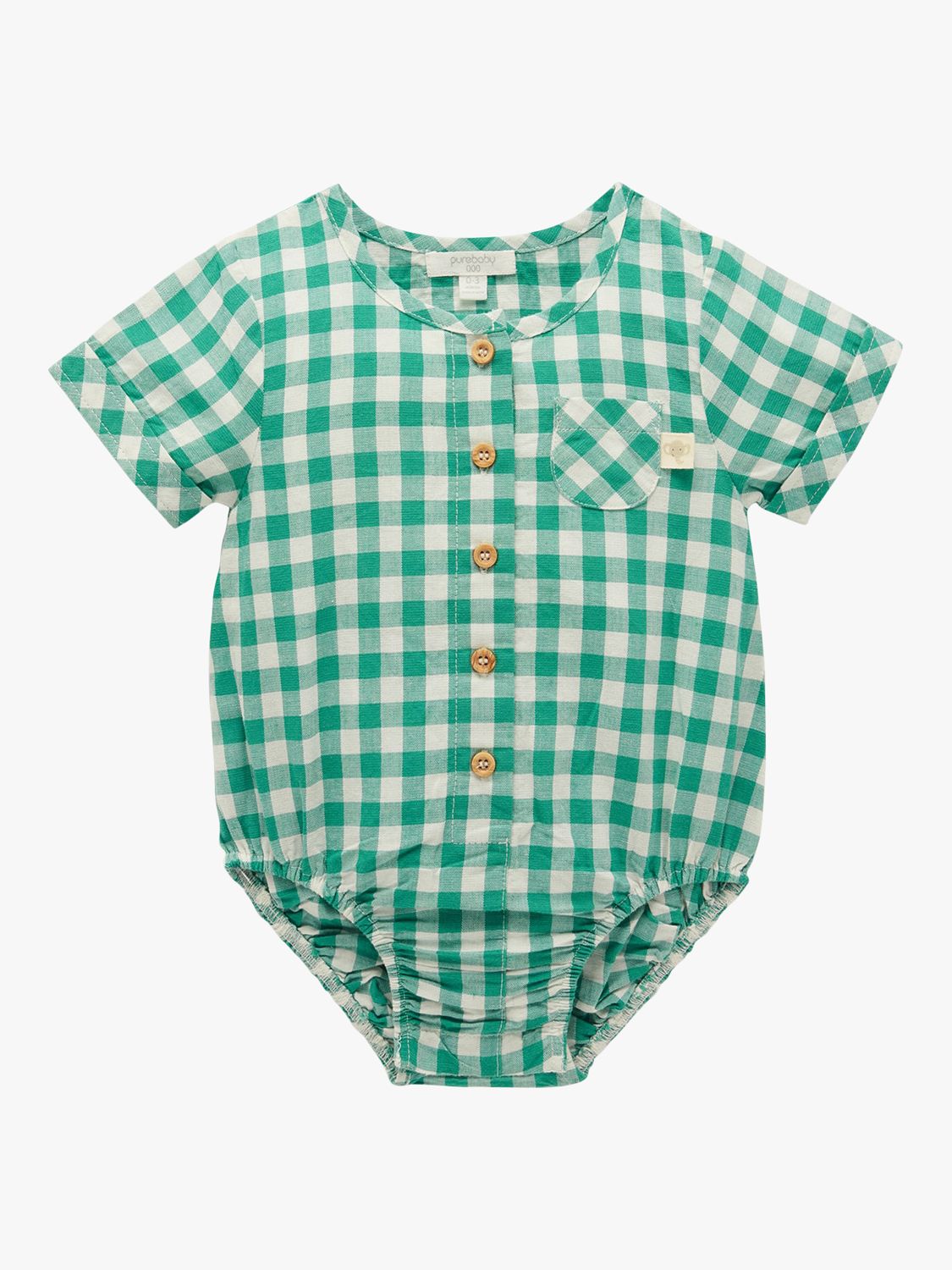 Buy Purebaby Baby Organic Cotton & Linen Blend Gingham Bodysuit, Green Online at johnlewis.com