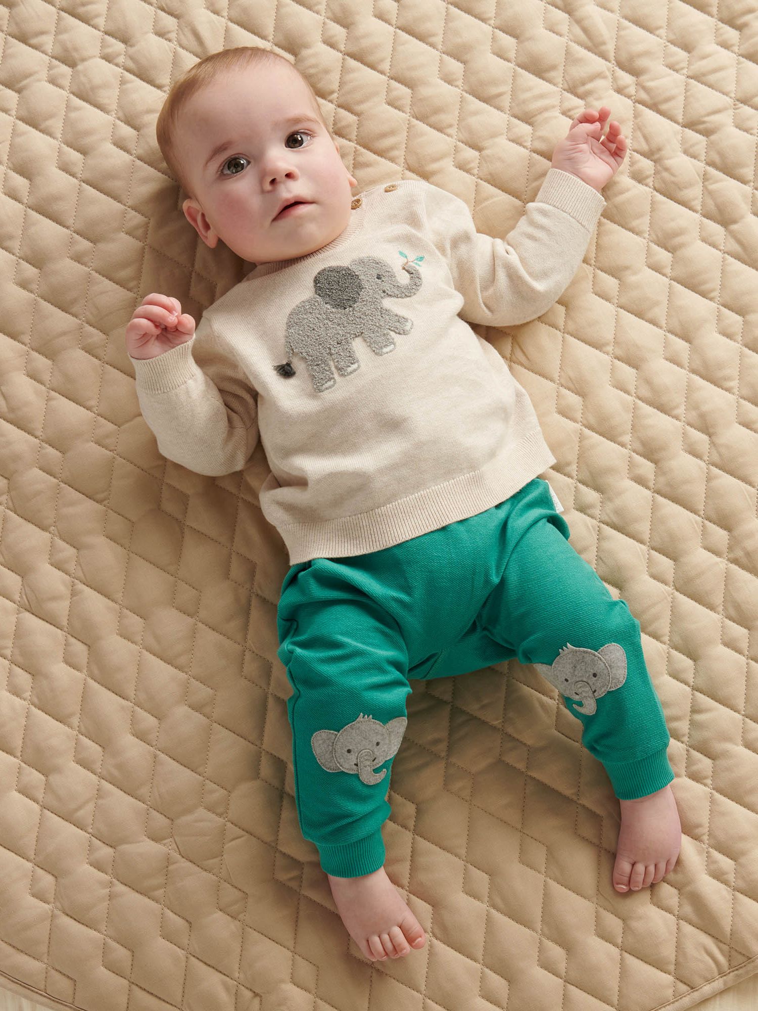 Purebaby Baby Elephant Textured Jumper, Beige/Multi, 6-12 months